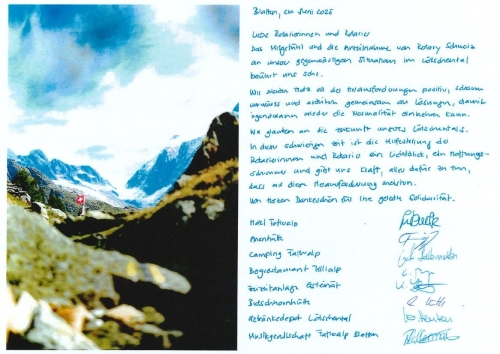 Thank you letter from Blatten